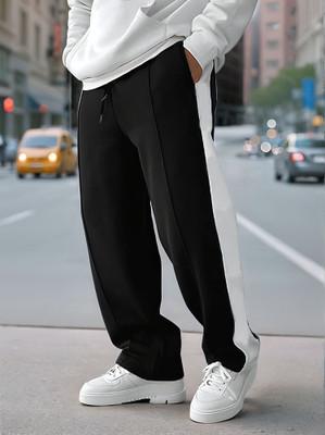 Jump Cuts Colorblock Men Black Track Pants
