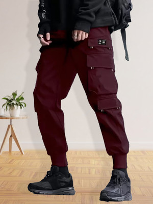Jump Cuts Printed Men Maroon, White Track Pants