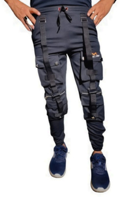 Wild Magic Self Design Men Black Track Pants