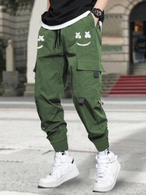 BLIVE Printed Men Green Track Pants