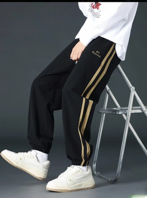 UZARSTYLE Striped Men Black Track Pants