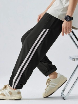 Jump Cuts Colorblock Men Black Track Pants