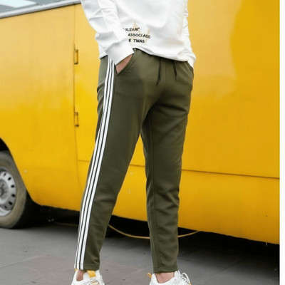 MASTERY Striped Men Olive Track Pants