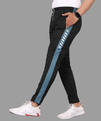 Cronix Self Design, Striped Men Black Track Pants