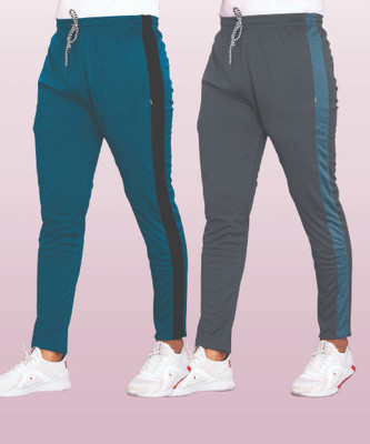 Covetvolo Designer Colorblock Men Grey, Blue Track Pants
