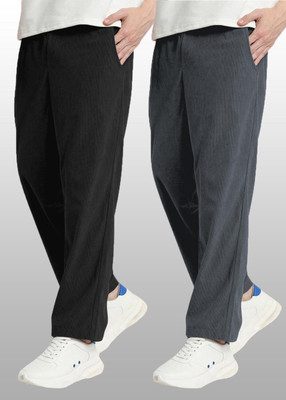 FOXTER Solid Men Black, Grey Track Pants