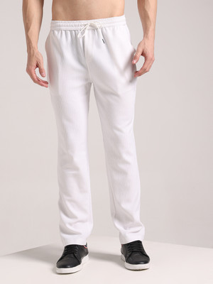 INDICLUB Self Design Men White Track Pants
