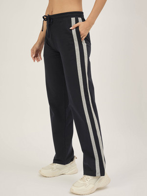 Femea Solid, Striped Women Blue Track Pants