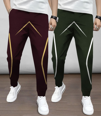 TRIPR Printed Men Maroon, Green Track Pants