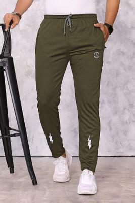 ANAND Solid, Self Design, Striped, Chevron/Zig Zag Men Dark Green Track Pants