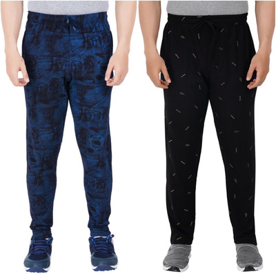 Guide Printed Men Light Blue, Black Track Pants