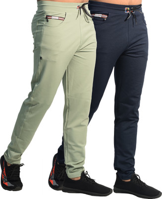 KHOZI Solid Men Light Green, Blue Track Pants