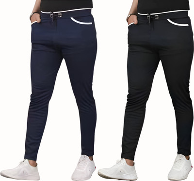 MAANU Solid Men Dark Blue, Black Track Pants