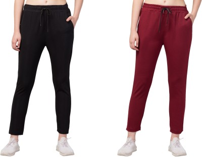 MAUEX Solid Women Maroon, Black Track Pants