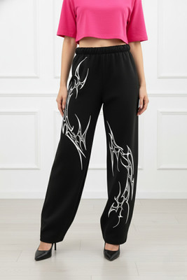 tedwoods Graphic Print Women Black Track Pants