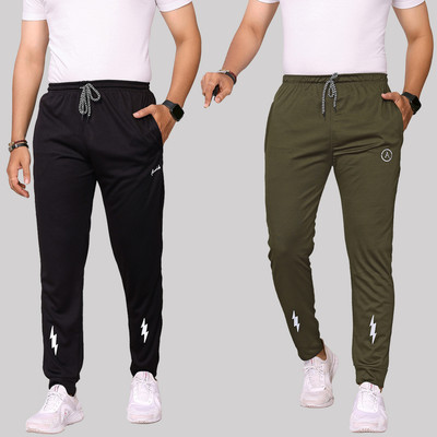 ANAND Solid Men Black, Dark Green Track Pants
