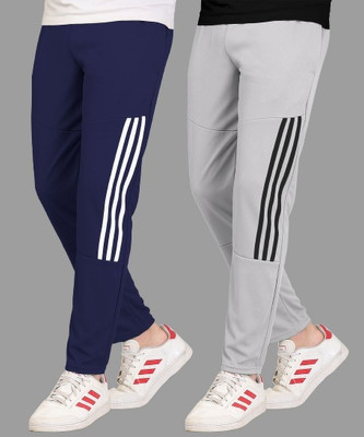 Cronix Striped Men Grey, Dark Blue Track Pants