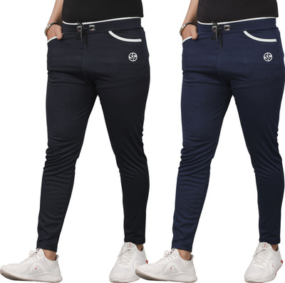 SilkGrid Solid Men Dark Blue, Black Track Pants