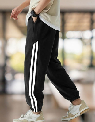 METRONAUT Striped Men Black Track Pants