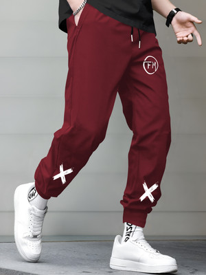 fastmoving Printed Men Maroon Track Pants