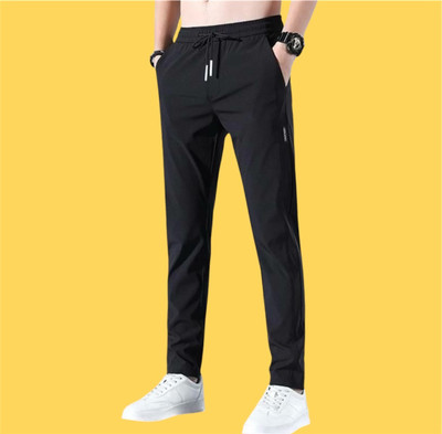 Hence Proved Solid, Self Design Men Black Track Pants