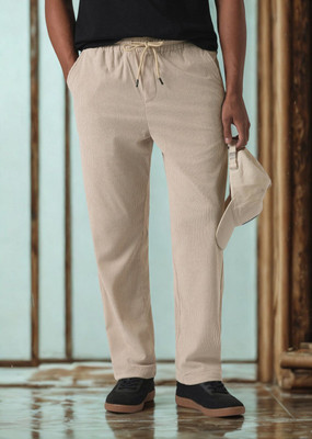 INDICLUB Solid Men Beige Track Pants