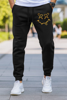 HouseOfCommon Printed Men Black Track Pants