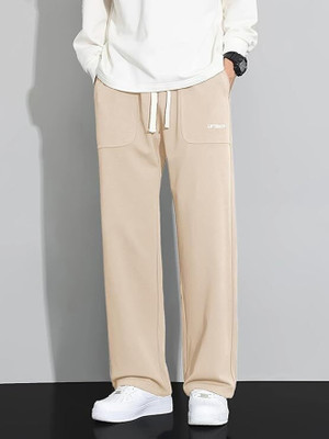 JexPuti Graphic Print Men Beige Track Pants