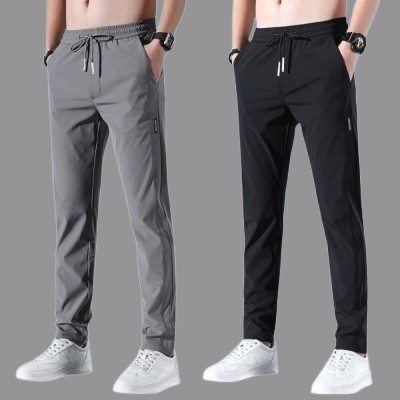 FICKA Solid Men Grey, Black Track Pants