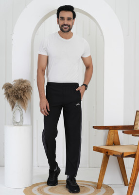 wynx Solid, Striped Men Black Track Pants
