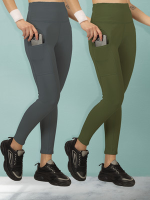 BEYOGINI Solid Women Grey, Green Tights