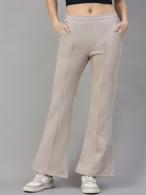 98 Degree North Solid, Self Design Women Beige Track Pants