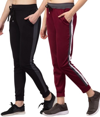 Bluecon Striped Women Black, Maroon Track Pants