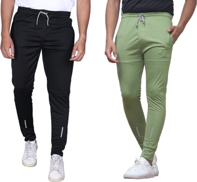 POPLENS Solid Men Black, Light Green Track Pants