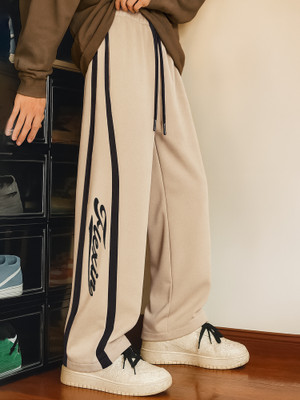Jump Cuts Striped Men Beige Track Pants