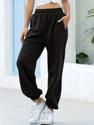 Dockstreet Solid Women Black Track Pants