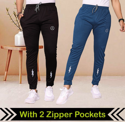 ANAND Solid Men Black, Blue Track Pants
