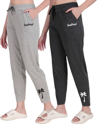 SEAPRINT Solid Women Black, Grey Track Pants
