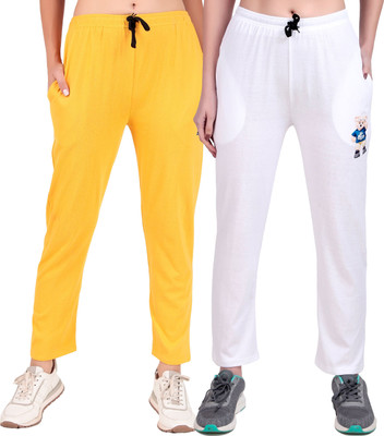 FASHIONHOUSETS Solid Women Yellow, White Track Pants