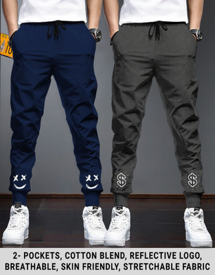 TRIPR Printed Men Dark Blue, Grey Track Pants