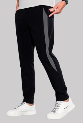 YHQ Solid, Striped Men Black Track Pants