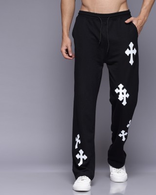 FLYNOFF Printed Men Black Track Pants