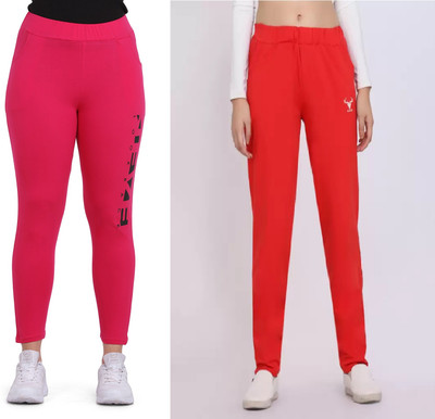 Angelvilla Printed Women Pink, Red Track Pants