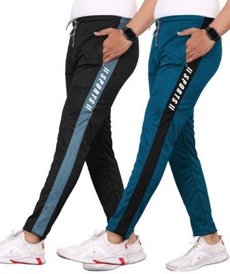 Cronix Striped Men Black, Blue Track Pants