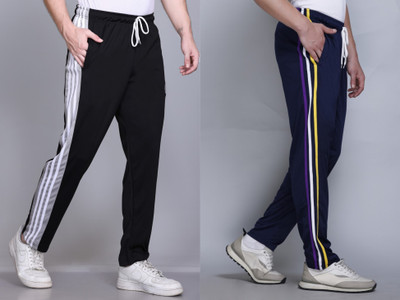 HVBK Striped Men Black, Dark Blue Track Pants