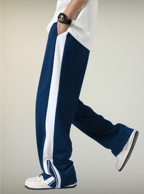 Jump Cuts Striped Men Dark Blue Track Pants