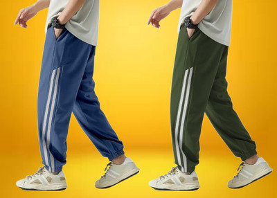 Kesaria Textile Company Striped Men Black Track Pants