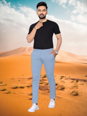 ISUEL FAB Solid Men Light Blue Track Pants