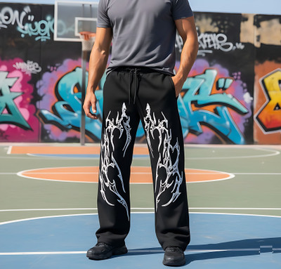 Whizzer Printed Men Black Track Pants