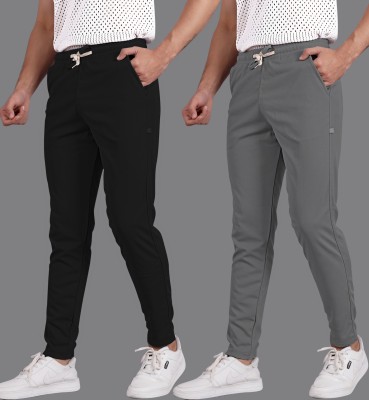 Septem Solid Men Black, Grey Track Pants